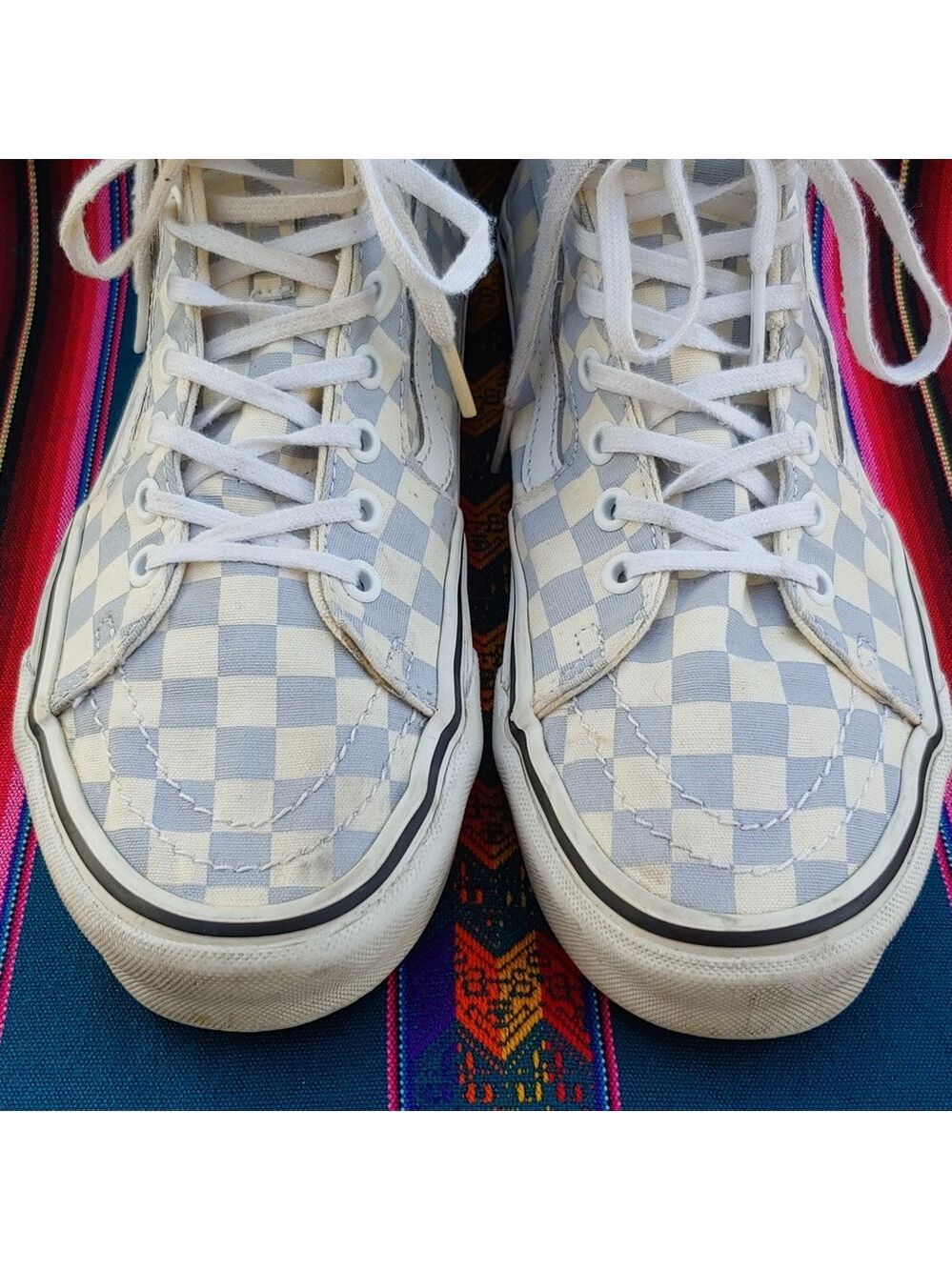 Vans Sk8-Hi Checkerboard Sneakers Zen Blue and White Size Men's 8.5 Women's 10 - Picture 8 of 17